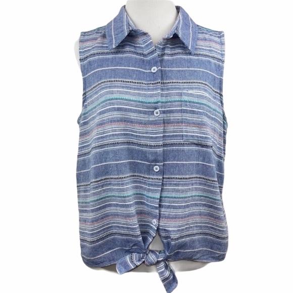 beachlunchlounge Tops - beachlunchlounge Button Down Tie Front Top